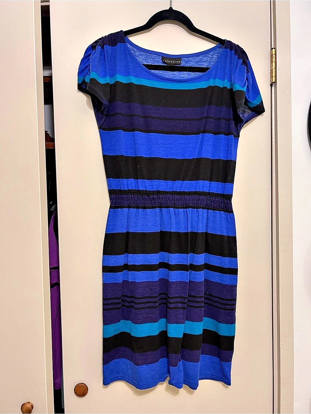 attention Striped Mini Dress in Blue & Black Size Medium